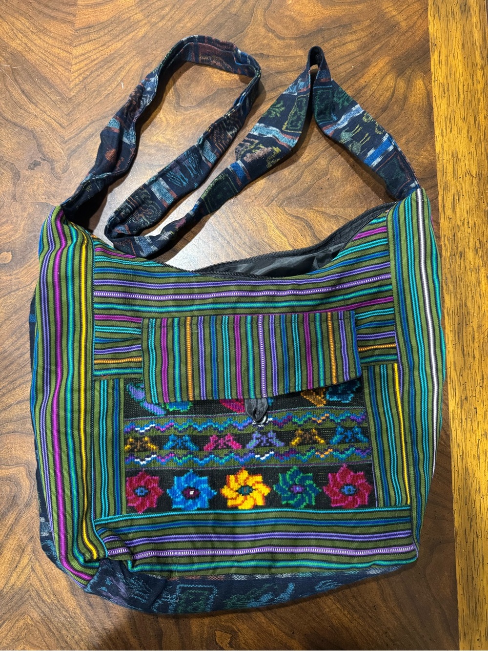 Colorful Striped & Floral Crossbody Shoulder Bag - Multicolor